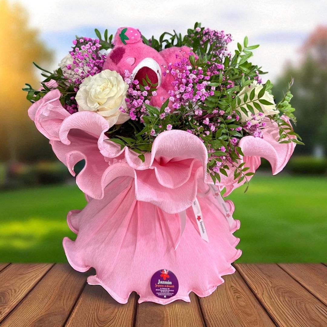 Ramo “Sueño Rosa” – Flores naturales con peluche
