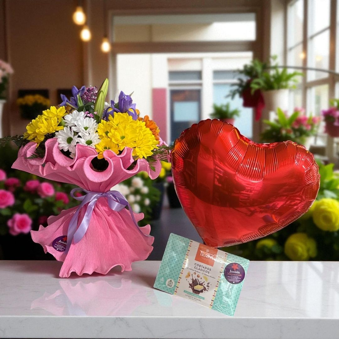 Ramo “Dulce Amor” – Flores, Chocolate y Globo
